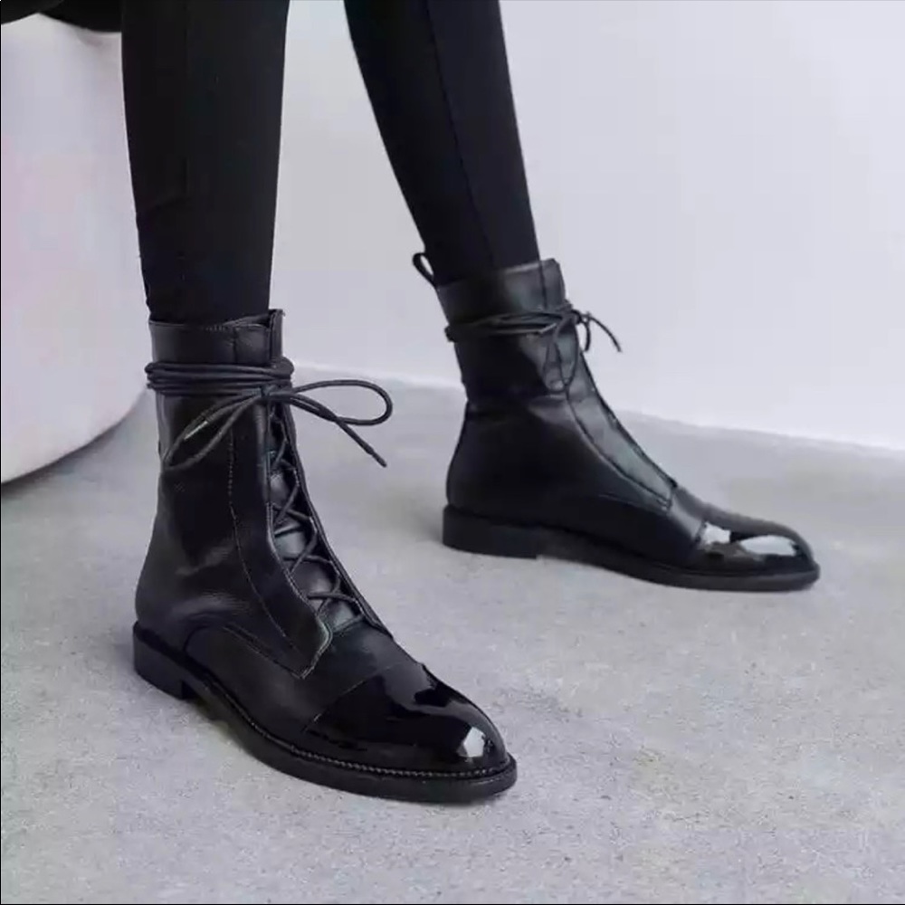 RESTOCKED! Milano Black Leather Lace Up Brogue Boots - Picture 1 of 12